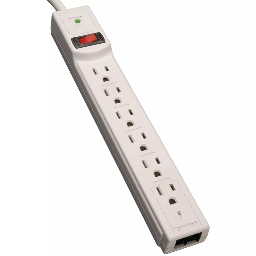 6‑Outlet Surge Protector Power Strip with RJ11 Telephone Line Protection